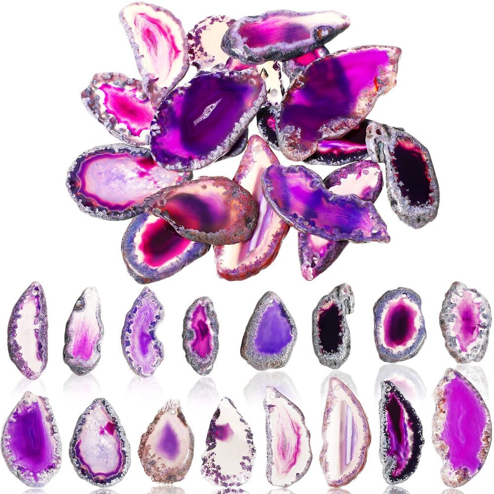 1772 16 Pcs Agate Slices Polished Agate Slices with Holes Irregular